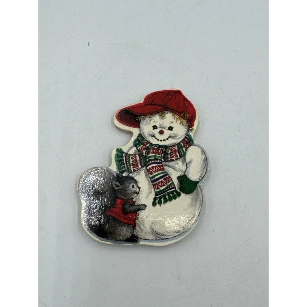 Wood Snowman With Squirrel Magnet
